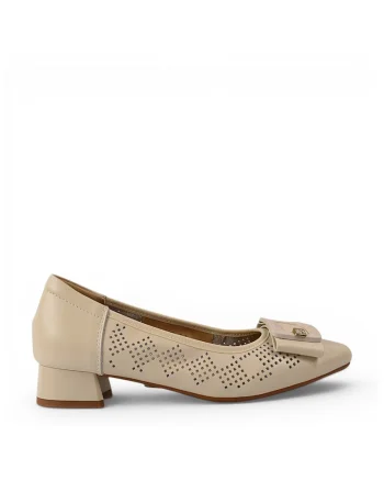 Pantofi casual, dama,  3297-23 crem, piele naturala, cu toc, Crem
