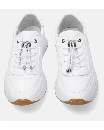 Pantofi sport uni din piele naturala cu sireturi elastice