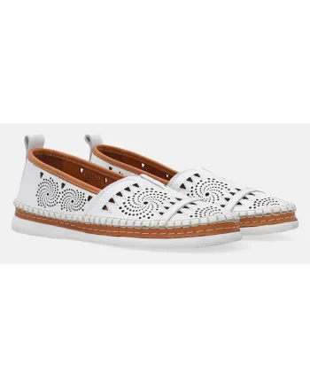 Mocasini albi din piele cu model ajurat