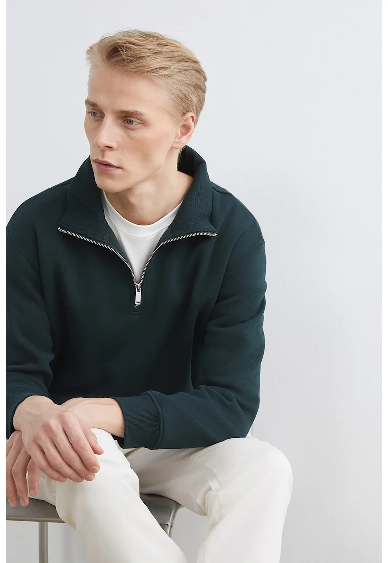 Bluza de trening cu fenta cu fermoar scurt, Verde englez