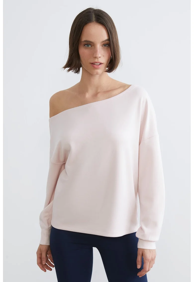Bluza de trening lejera cu decolteu barcuta, Roz pastel