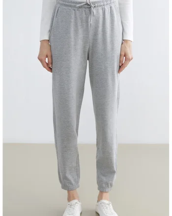 Pantaloni de trening din bumbac cu model uni, Gri melange