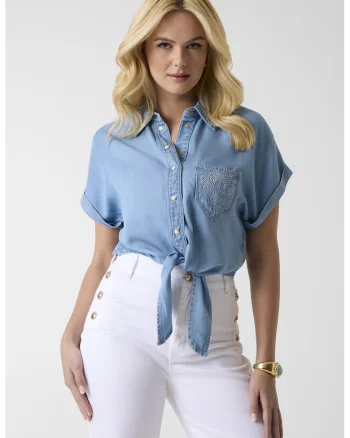 Camasa din chambray cu node frontal, Albastru pastel