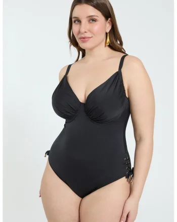 Costum de baie intreg cu model uni, Negru