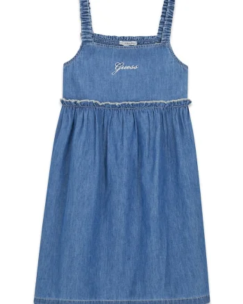 Rochie evazata din denim, Albastru melange
