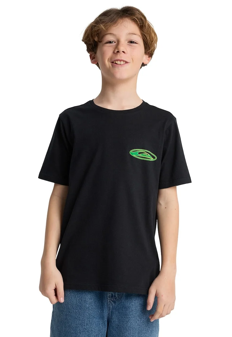Tricou de bumbac cu imprimeu logo pe spate, Verde/Negru