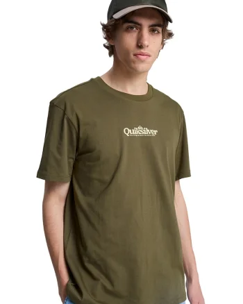 Tricou cu imprimeu logo si decolteu la baza gatului Fineline, Verde masliniu