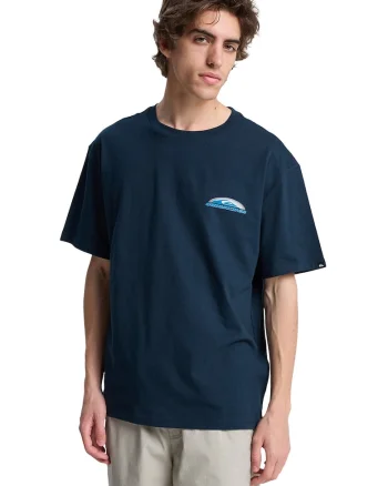 Tricou de bumbac cu decolteu la baza gatului, Alb/Bleumarin