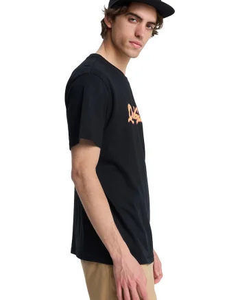 Tricou de bumbac cu imprimeu logo pe piept, Negru/Portocaliu