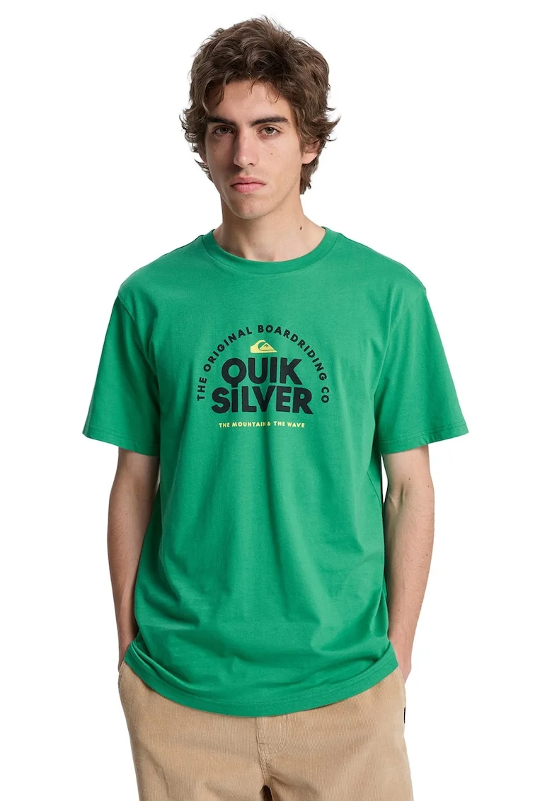 Tricou de bumbac cu imprimeu logo pe piept Fundamental Ride, Verde