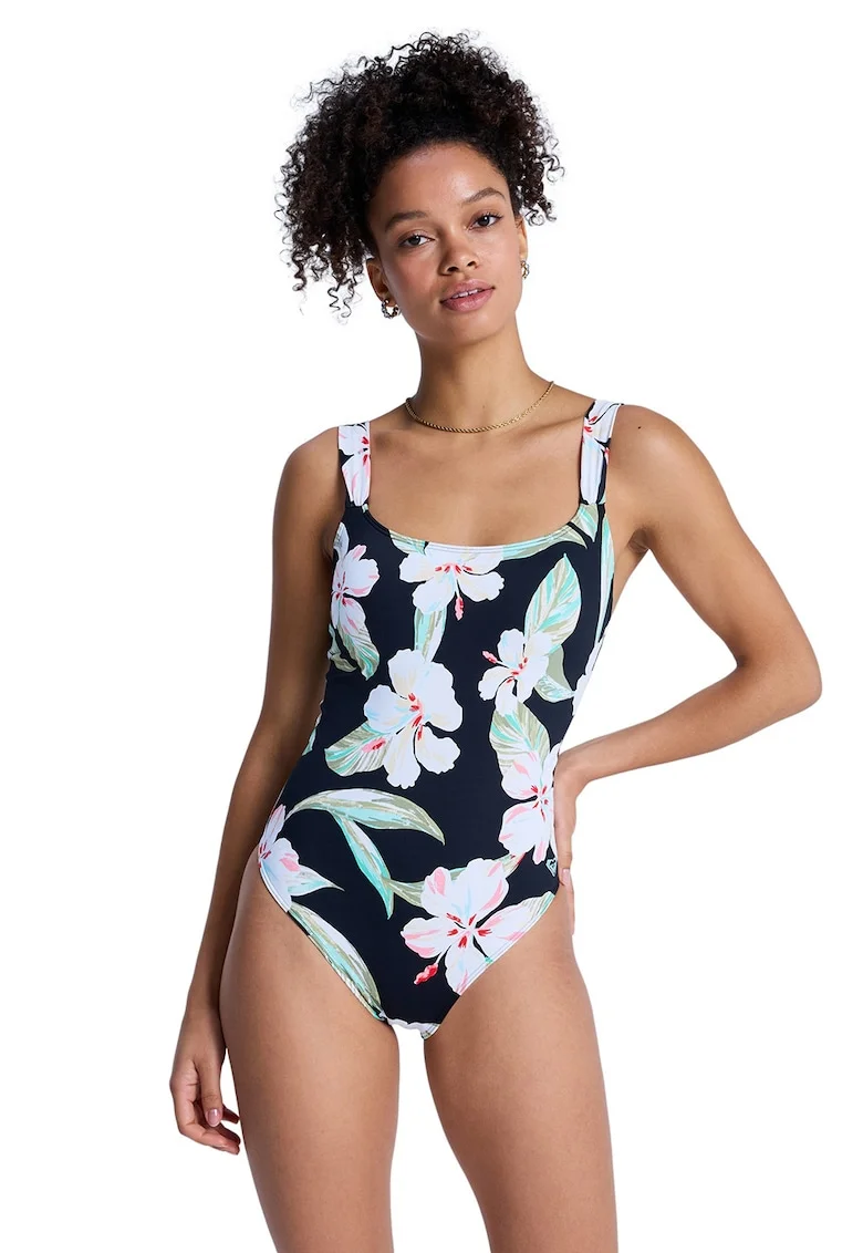 Costum de baie intreg cu imprimeu floral, Alb/Albastru ultramarin