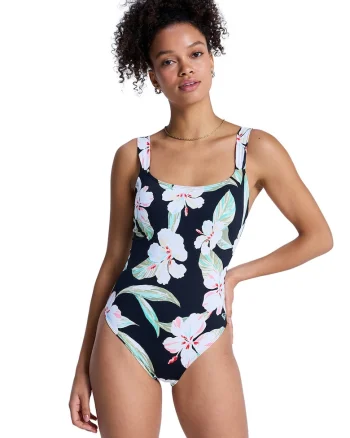 Costum de baie intreg cu imprimeu floral, Alb/Albastru ultramarin