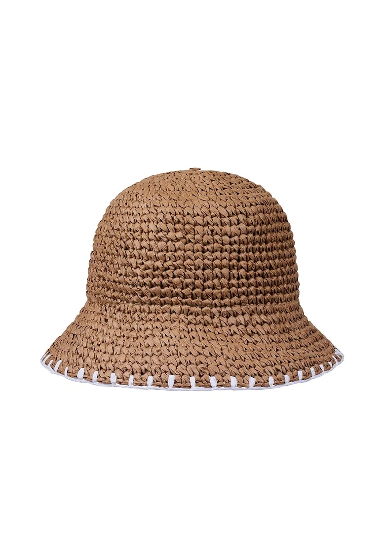 Palarie bucket crosetata cu garnitura contrastanta, Maro nisip