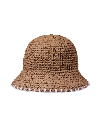 Palarie bucket crosetata cu garnitura contrastanta, Maro nisip