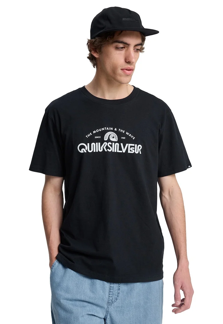 Tricou regular fit cu imprimeu logo pe piept, Alb/Negru