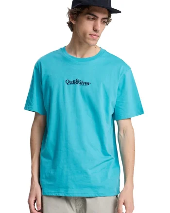 Tricou cu imprimeu logo si decolteu la baza gatului Fineline, Albastru aquamarin