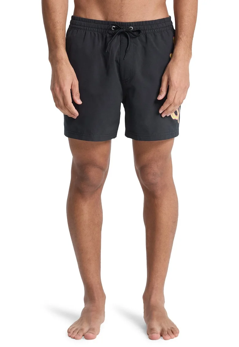 Pantaloni scurti de baie cu imprimeu logo si snur Everyday Malibu, Negru/Galben