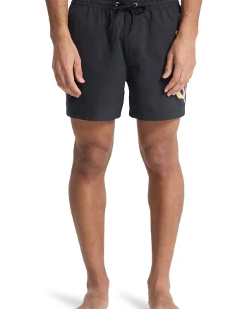 Pantaloni scurti de baie cu imprimeu logo si snur Everyday Malibu, Negru/Galben