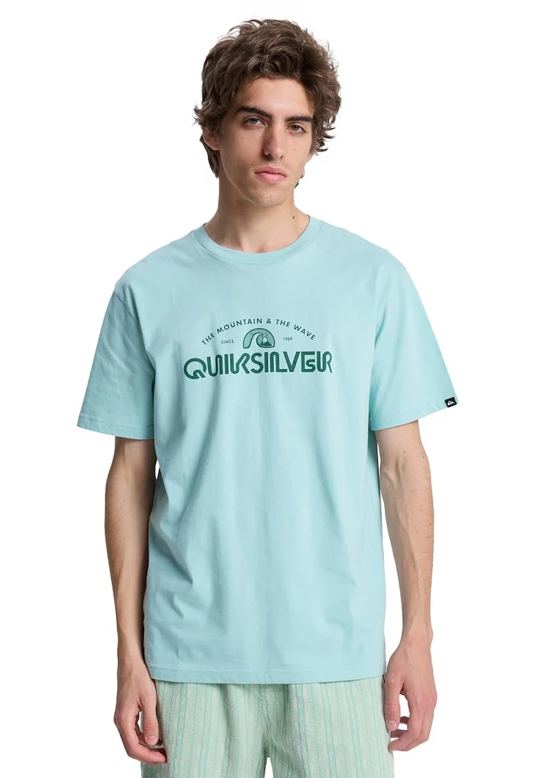 Tricou regular fit cu imprimeu logo pe piept, Verde/Albastru aquamarin