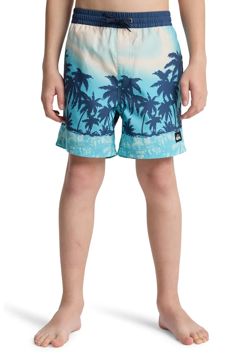 Pantaloni scurti de baie cu snur si imprimeu Everyday, Turcoaz/Bej/Bleumarin