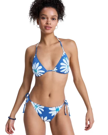 Costum de baie cu doua piese si model floral Essentials Tiki 2, Alb/Albastru