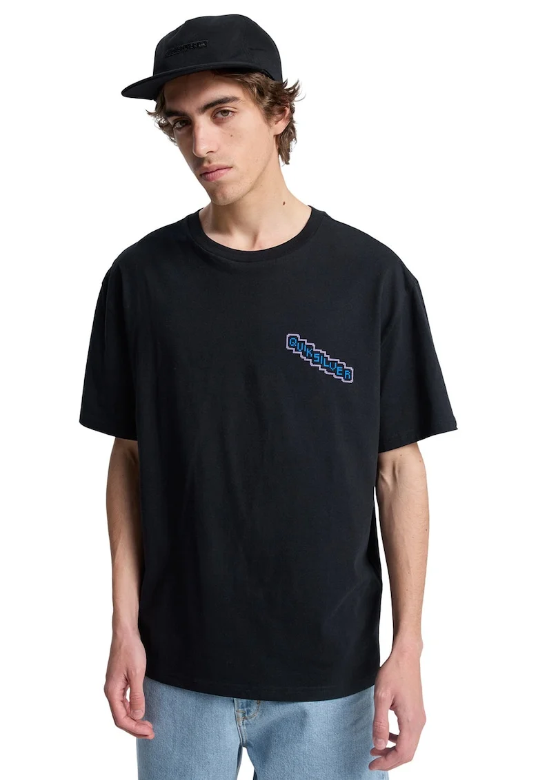 Tricou de bumbac cu imprimeu grafic Evo, Negru/Albastru
