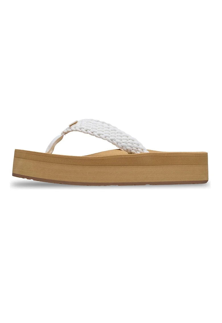 Papuci flip-flop cu aspect impletit Porto, Alb/Maro camel
