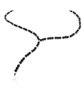 Rozariu cu pietre naturale Onix, Cruce si accesorii din Argint 925, reglabil