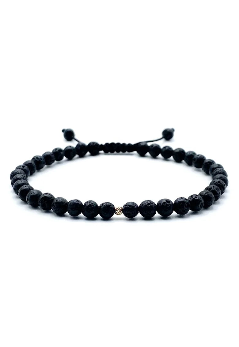 Bratara cu bila AUR 14K si pietre naturale semipretioase, snur reglabil, Negru