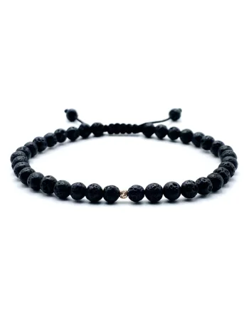Bratara cu bila AUR 14K si pietre naturale semipretioase, snur reglabil, Negru