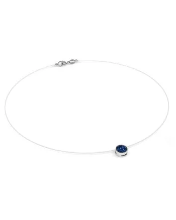 Colier fir transparent cu Cristal Swarovski in Caseta din Argint 925, reglabil 38-41 cm, Albastru inchis