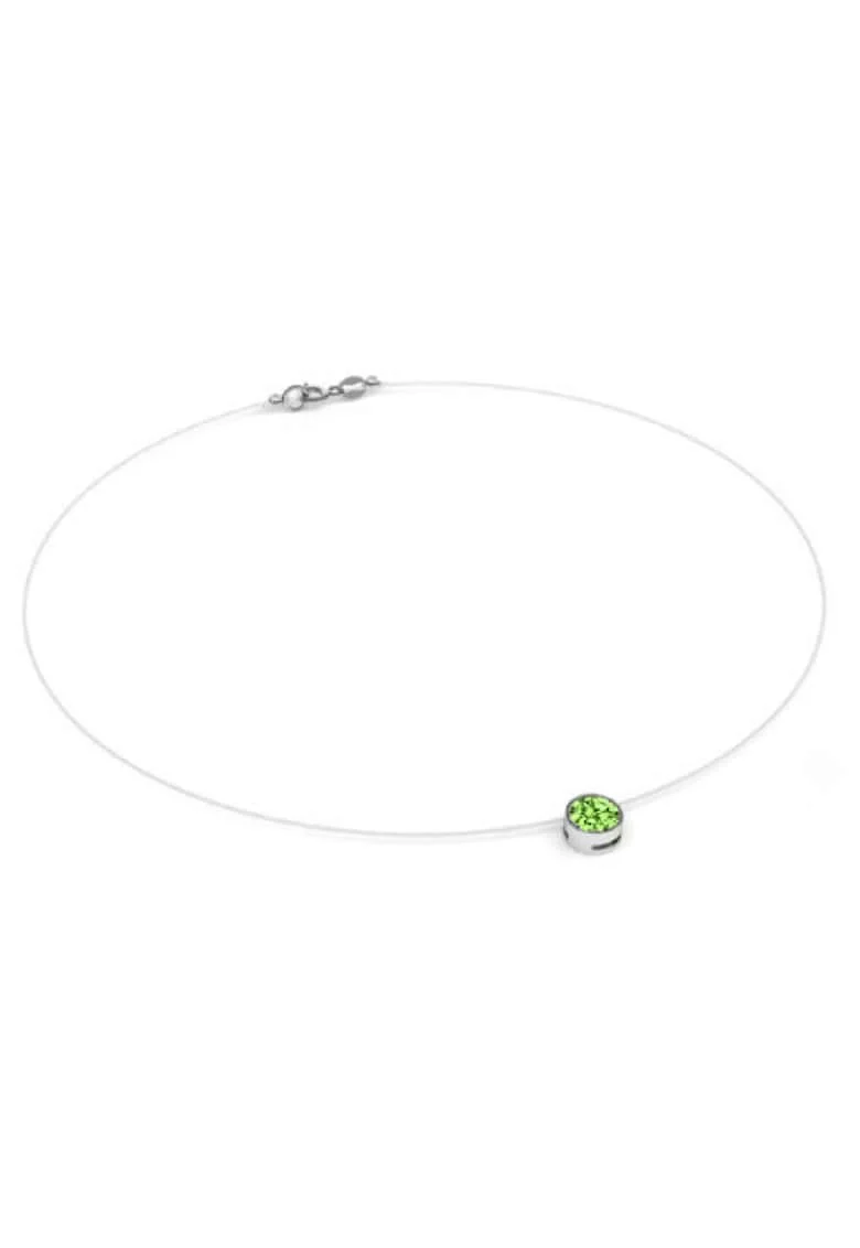 Colier fir transparent cu Cristal Swarovski in Caseta din Argint 925, reglabil 38-41 cm, Verde