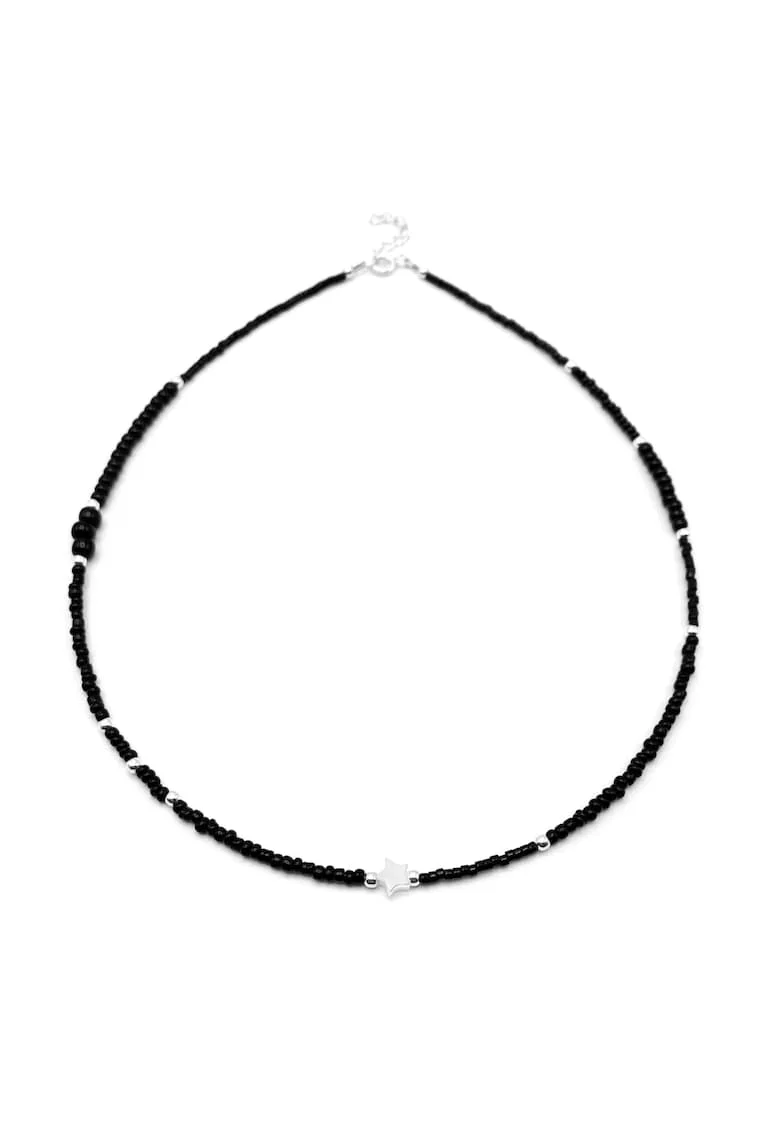 Colier cu Stea din Sidef, margele Miyuki si accesorii din Argint 925, reglabil, Negru