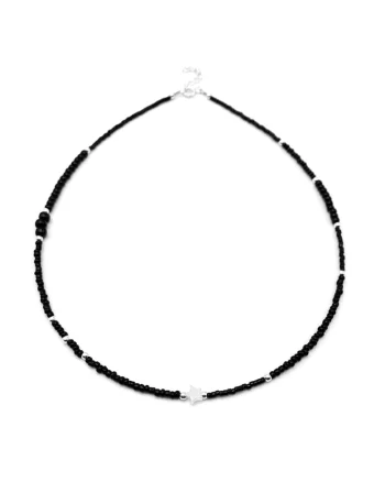 Colier cu Stea din Sidef, margele Miyuki si accesorii din Argint 925, reglabil, Negru