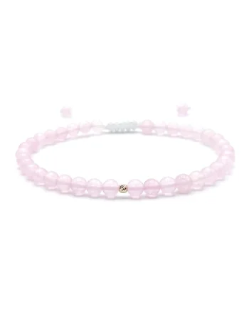 Bratara cu bila AUR 14K si pietre naturale semipretioase, reglabila, Roz