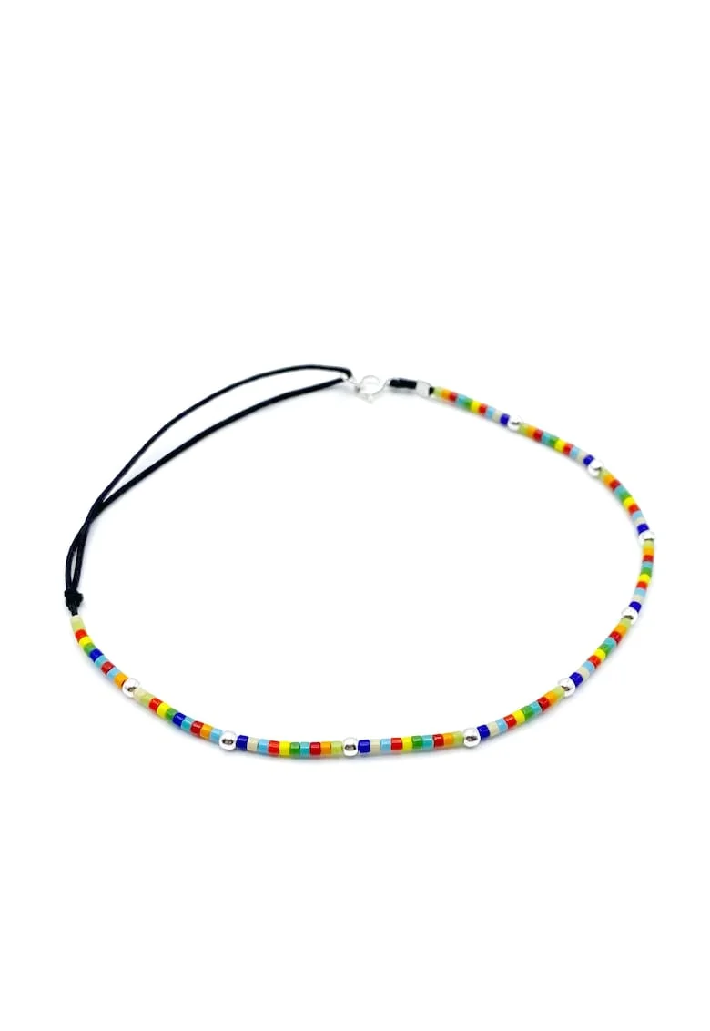 Bratara pentru Picior cu bilute din Argint 925 si margele Miyuki colorate, reglabila 23-30 CM, Multicolor