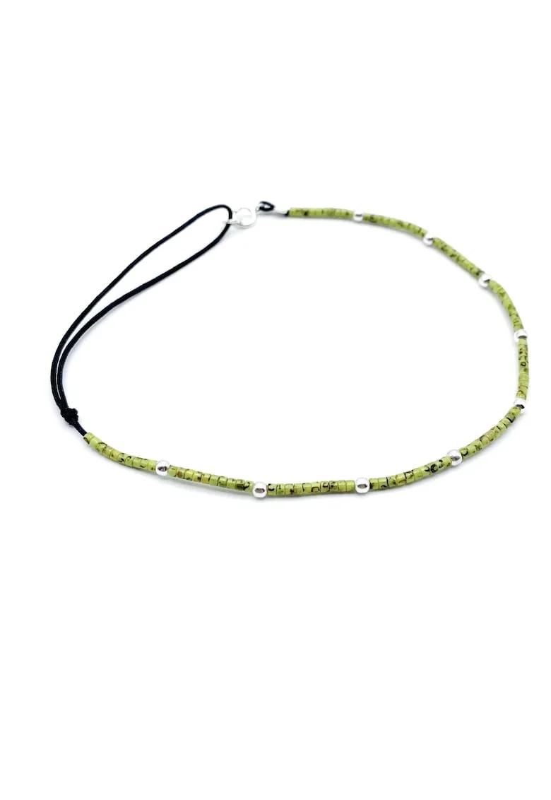 Bratara pentru Picior cu bilute din Argint 925 si margele Miyuki colorate, reglabila 23-30 CM, Verde kiwi