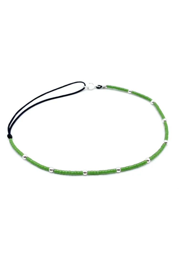 Bratara pentru Picior cu bilute din Argint 925 si margele Miyuki colorate, reglabila 23-30 CM, Verde inchis