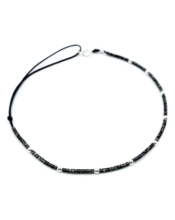 Bratara pentru Picior cu bilute din Argint 925 si margele Miyuki colorate, reglabila 23-30 CM, Negru/Gri