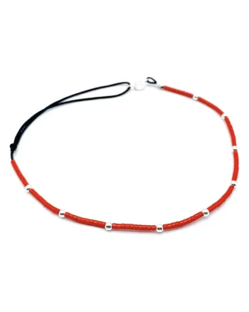 Bratara pentru Picior cu bilute din Argint 925 si margele Miyuki colorate, reglabila 23-30 CM, Rosu