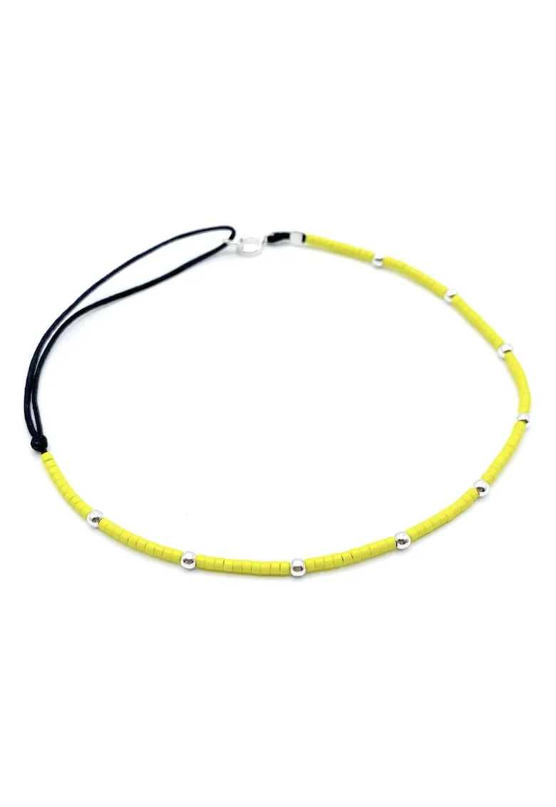 Bratara pentru Picior cu bilute din Argint 925 si margele Miyuki colorate, reglabila 23-30 CM, Galben