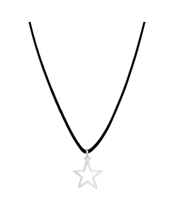Colier cu pandantiv din Argint 925, snur negru reglabil pana la 45 cm, Colier cu pandantiv Stea din Argint 925, snur negru