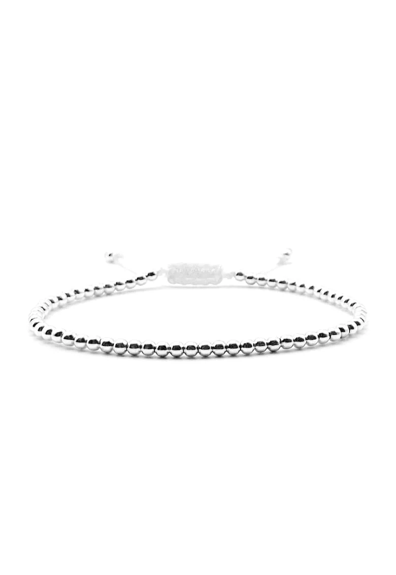 Bratara cu bile din Argint 925, snur reglabil, unisex, Alb/Argintiu