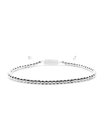 Bratara cu bile din Argint 925, snur reglabil, unisex, Alb/Argintiu