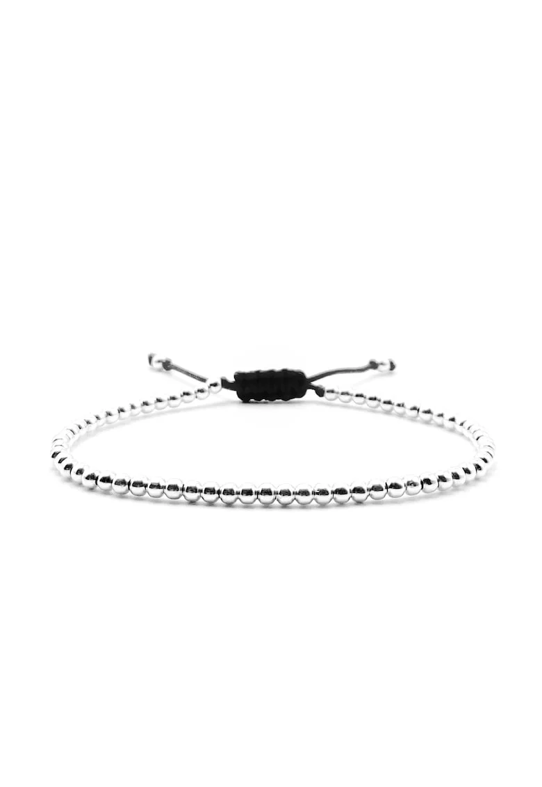 Bratara cu bile din Argint 925, snur reglabil, unisex, Negru/Argintiu