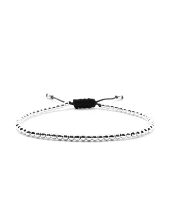 Bratara cu bile din Argint 925, snur reglabil, unisex, Negru/Argintiu