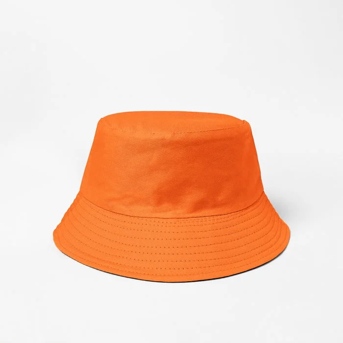 Palarie tip bucket unisex cu doua fete, portocaliu si alb, din bumbac