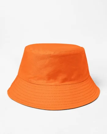 Palarie tip bucket unisex cu doua fete, portocaliu si alb, din bumbac