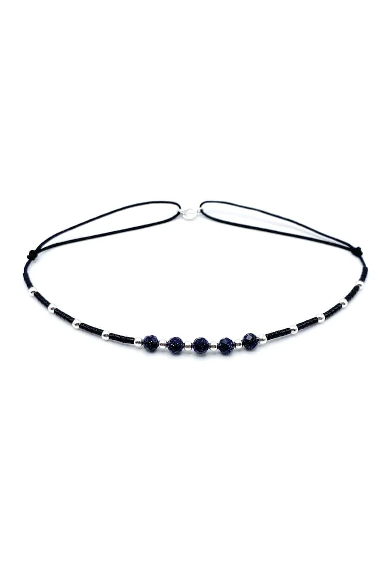Bratara pentru Picior cu bilute din Argint 925, Pietre Semipretioase si margele Miyuki negre, reglabila 23-30 CM
