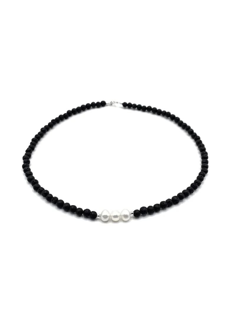 Colier cu pietre naturale Lava, Perle Naturale si accesorii din Argint 925, reglabil